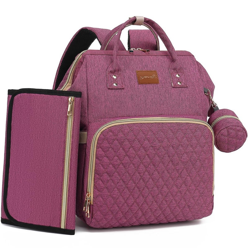ROSEGIN Diaper Bag Backpack with Changing Pad, Pacifier Case, Baby Bag for Boy Girl Toddler - Large, Stylish, Waterproof Travel Quilted Diaper Bag for Mom - Baby Shower - Purple - Image 1